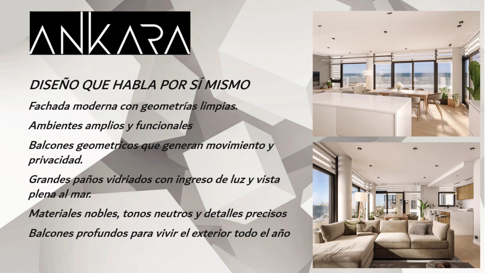 EMPRENDIMIENTO INMOBILIARIO DE CATEGORIA - SEMIPISOS DE 2 Y 3 AMBIENTES CON VISTA AL MAR